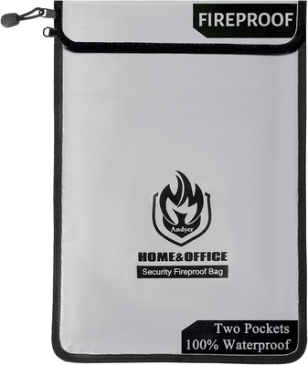 Bolso de documentos a prueba de fuego de dos bolsillos (2000 ° F), 15 ¢ x 11 ¢ bolso de dinero a prueba de fuego a prueba de agua con cremallera, a prueba de agua