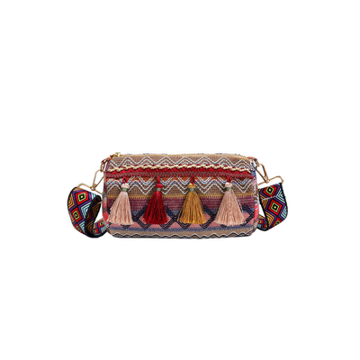 MODA Estilo nacional chino de hombro ancho correa de almohada bolso de cuerpo cruzado bolso de hombro rayado bolso de mujer