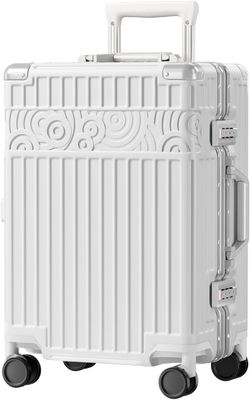 Equipaje sin cremallera con 4 ruedas 20 pulgadas maleta de cáscara dura con PC + ABS TSA Cerradura 4 esquina de metal blanco