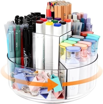 5 ranuras 360 grados de giro soporte de bolígrafo acrílico para escritorio, soporte de marcadores Caddy organizador de suministros de arte organizador de bolígrafo para escritorio