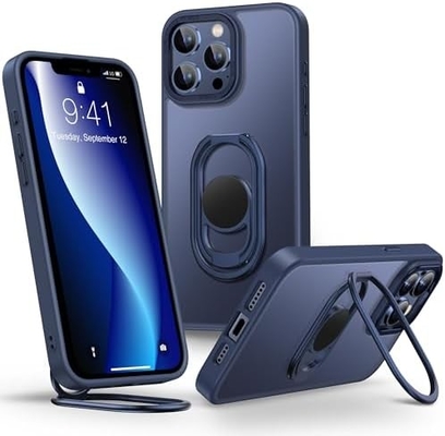 Protector para el iPhone 12 Pro Max Cuerpo con soporte, Cuerpo de teléfono claro con soporte de anillo doble [ajustable y plegable]