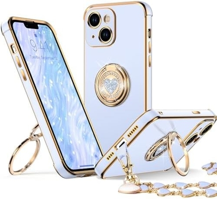 Cuerpo para iPhone 12 Pro Max con soporte, Cuerpo para teléfono con soporte de doble anillo, Mujeres Mujeres Bling Cuerpo protector de lujo Escuchar
