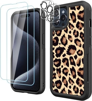 [5 en 1 para el iPhone 15 Plus Casilla, con 2 paquetes de protector de pantalla + 2 paquetes de protector de lente de la cámara, de trabajo pesado resistente robusto