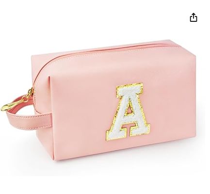 Bolsa de Maquillaje Inicial Personalizada con Asa, Neceser Preppy con Bolsillo Interior con Cremallera, para Niñas de 8 9 10 11 12 13 14 Años, Regalos de Graduación para Adolescentes, Mujeres y Maestras