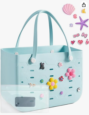 Beach Bag for Women, Water-resistant Rubber Tote Bag, Sandproof Vacation Essentials for Summer Swim Cruise Pool