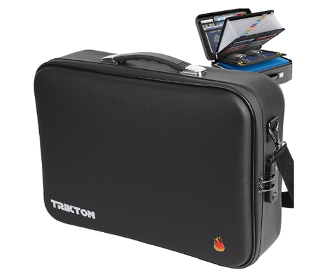 Caja de Documentos Grande XXL Resistente al Fuego y al Agua con Cerradura TSA - Estuche Rígido (17×13×6 pulgadas) Organizador de Archivos Rígido para Documentos Importantes, Portátil, Pasaporte, Testamentos y Certificados