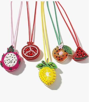 5PCS Colgante de Bolso con Cuentas de Parche, Colgantes de Frutas para Bolso de Verano, Llavero | Colgante de Bolso Pequeño, Pitahaya, Granada, Sandía, Naranja, Limón, Cuentas y Pedrería, Cosido a Mano