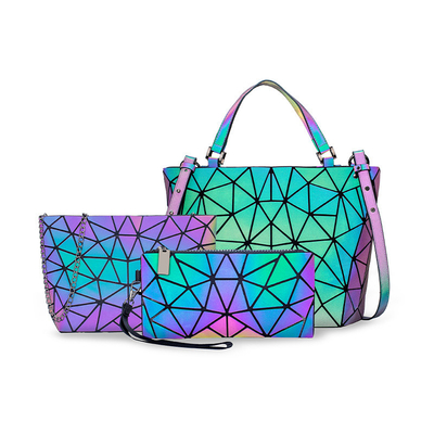 Cambio de color del laser de las bolsas de asas del cuero de la PU del campanero de la geometría de la moda