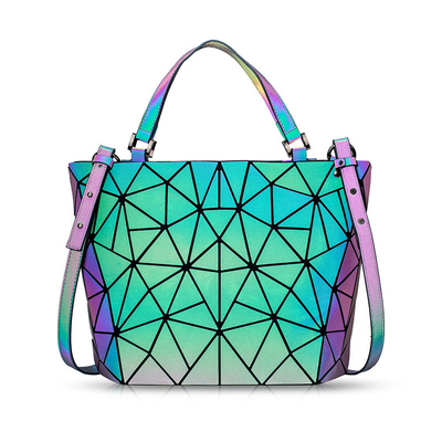Cambio de color del laser de las bolsas de asas del cuero de la PU del campanero de la geometría de la moda