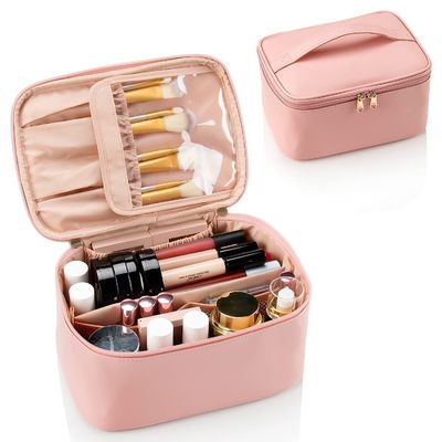 Bolsa de almacenamiento de cosméticos multicapa con bolsillos de malla, estuche de almacenamiento impermeable, portátil y ligero para facilitar su transporte