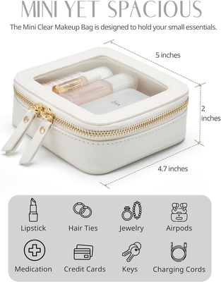 Bolso de maquillaje pequeño para el bolso Bolso de maquillaje pequeño para la escuela Bolso de maquillaje limpio y lindo Bolso de maquillaje para viajes Bolso de maquillaje pequeño de cuero blanco