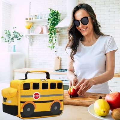 Caja de almuerzo para niños Niños Niñas Bolsas de almuerzo escolares Reutilizables Refrigerador Comida térmica Tote para picnic (autobús escolar amarillo)