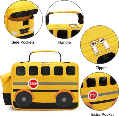 Caja de almuerzo para niños Niños Niñas Bolsas de almuerzo escolares Reutilizables Refrigerador Comida térmica Tote para picnic (autobús escolar amarillo)