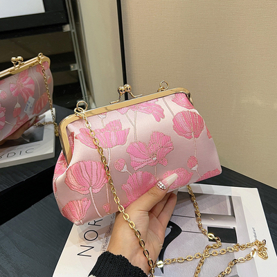 Nuevo bolso de la cadena del clip estilo chino bolso de la concha estilo nacional flor bolso de hombro de la moda cena bolso de cuerpo cruzado para mujeres