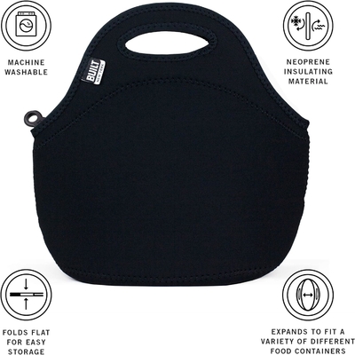 Built Gourmet Getaway Bolso de comida de neoprene suave - ligero, aislado y reutilizable, de un solo tamaño, negro