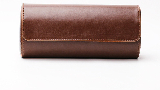 VENTA EXPLOSIVA cilindro de cuero PU tres pantallas de viaje de almacenamiento multifuncional envasado caja de relojes