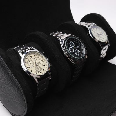 VENTA EXPLOSIVA cilindro de cuero PU tres pantallas de viaje de almacenamiento multifuncional envasado caja de relojes