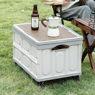Caja de almacenamiento para el maletero del automóvil Caja de almacenamiento para camping al aire libre Organizador plegable de camping Caja de almacenamiento para picnic con tapa de madera