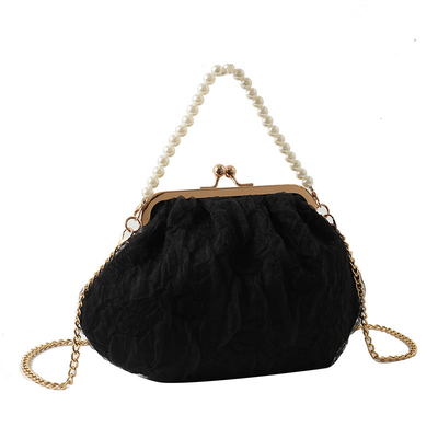 2024 NUEVO RETRO FAIRY SOLID COLOR PEQUEÑO BORSA BLANCA BORSA PERLA de mano de mujer de hilo de red en un simple bolso de cuerpo cruzado