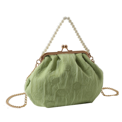 2024 NUEVO RETRO FAIRY SOLID COLOR PEQUEÑO BORSA BLANCA BORSA PERLA de mano de mujer de hilo de red en un simple bolso de cuerpo cruzado