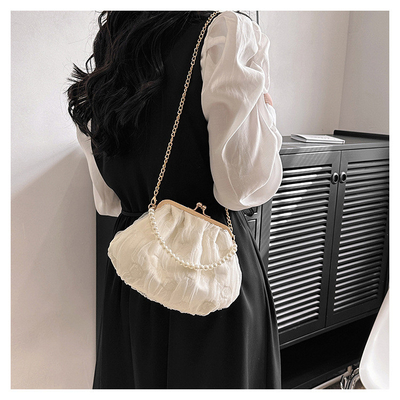 2024 NUEVO RETRO FAIRY SOLID COLOR PEQUEÑO BORSA BLANCA BORSA PERLA de mano de mujer de hilo de red en un simple bolso de cuerpo cruzado
