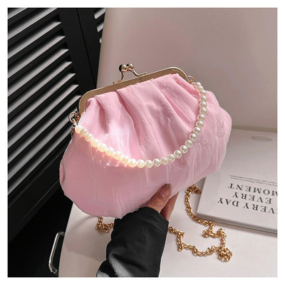 2024 NUEVO RETRO FAIRY SOLID COLOR PEQUEÑO BORSA BLANCA BORSA PERLA de mano de mujer de hilo de red en un simple bolso de cuerpo cruzado