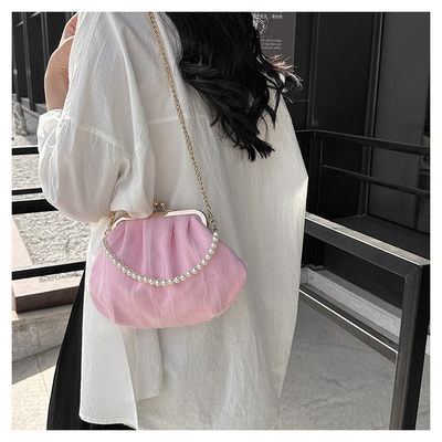 2024 NUEVO RETRO FAIRY SOLID COLOR PEQUEÑO BORSA BLANCA BORSA PERLA de mano de mujer de hilo de red en un simple bolso de cuerpo cruzado