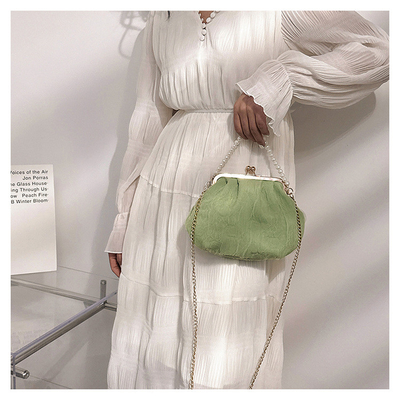 2024 NUEVO RETRO FAIRY SOLID COLOR PEQUEÑO BORSA BLANCA BORSA PERLA de mano de mujer de hilo de red en un simple bolso de cuerpo cruzado