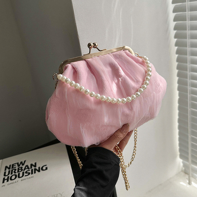 2024 NUEVO RETRO FAIRY SOLID COLOR PEQUEÑO BORSA BLANCA BORSA PERLA de mano de mujer de hilo de red en un simple bolso de cuerpo cruzado