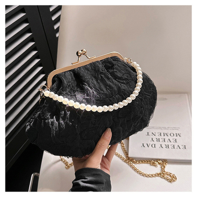 2024 NUEVO RETRO FAIRY SOLID COLOR PEQUEÑO BORSA BLANCA BORSA PERLA de mano de mujer de hilo de red en un simple bolso de cuerpo cruzado