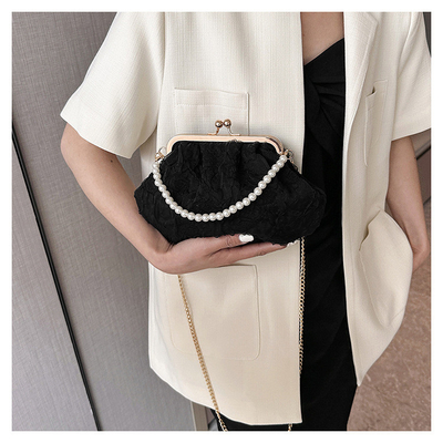2024 NUEVO RETRO FAIRY SOLID COLOR PEQUEÑO BORSA BLANCA BORSA PERLA de mano de mujer de hilo de red en un simple bolso de cuerpo cruzado