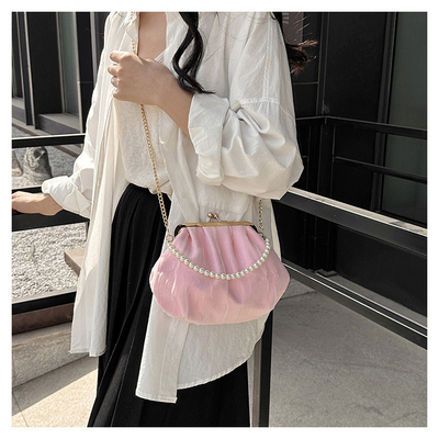2024 NUEVO RETRO FAIRY SOLID COLOR PEQUEÑO BORSA BLANCA BORSA PERLA de mano de mujer de hilo de red en un simple bolso de cuerpo cruzado