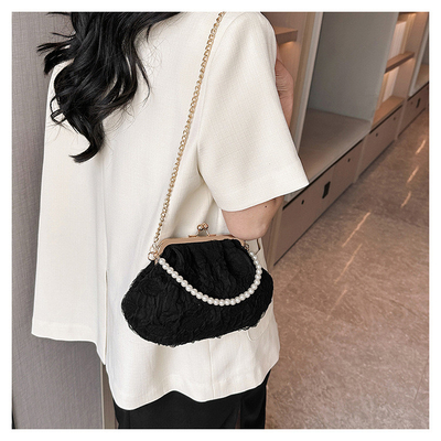 2024 NUEVO RETRO FAIRY SOLID COLOR PEQUEÑO BORSA BLANCA BORSA PERLA de mano de mujer de hilo de red en un simple bolso de cuerpo cruzado