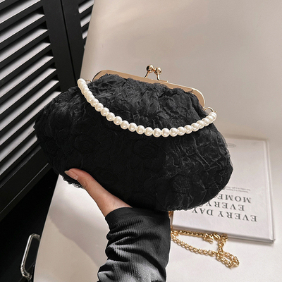 2024 NUEVO RETRO FAIRY SOLID COLOR PEQUEÑO BORSA BLANCA BORSA PERLA de mano de mujer de hilo de red en un simple bolso de cuerpo cruzado
