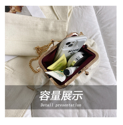 2024 NUEVO RETRO FAIRY SOLID COLOR PEQUEÑO BORSA BLANCA BORSA PERLA de mano de mujer de hilo de red en un simple bolso de cuerpo cruzado