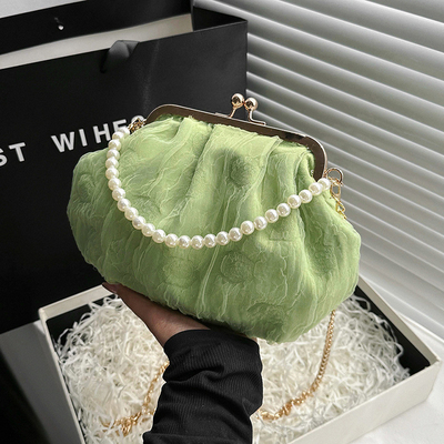 2024 NUEVO RETRO FAIRY SOLID COLOR PEQUEÑO BORSA BLANCA BORSA PERLA de mano de mujer de hilo de red en un simple bolso de cuerpo cruzado