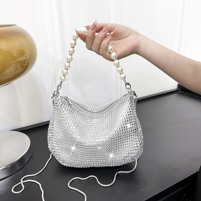 Nuevo mango de perla imitación bolsa de mano de diamante completo bolso de hombro bolso de fiesta explosivo transfronterizo bolso de moda hombro