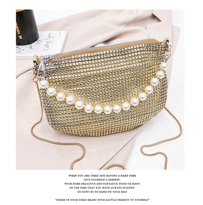 Nuevo mango de perla imitación bolsa de mano de diamante completo bolso de hombro bolso de fiesta explosivo transfronterizo bolso de moda hombro