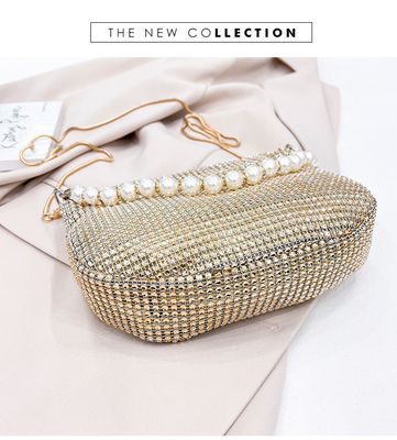Nuevo mango de perla imitación bolsa de mano de diamante completo bolso de hombro bolso de fiesta explosivo transfronterizo bolso de moda hombro