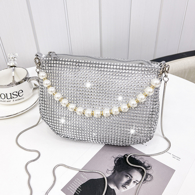 Nuevo mango de perla imitación bolsa de mano de diamante completo bolso de hombro bolso de fiesta explosivo transfronterizo bolso de moda hombro