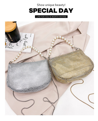 Nuevo mango de perla imitación bolsa de mano de diamante completo bolso de hombro bolso de fiesta explosivo transfronterizo bolso de moda hombro