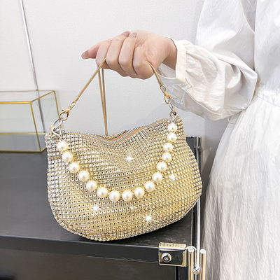 Nuevo mango de perla imitación bolsa de mano de diamante completo bolso de hombro bolso de fiesta explosivo transfronterizo bolso de moda hombro