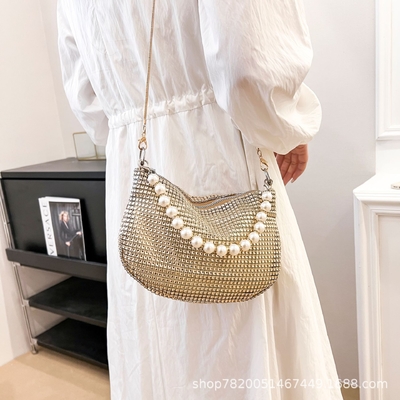 Nuevo mango de perla imitación bolsa de mano de diamante completo bolso de hombro bolso de fiesta explosivo transfronterizo bolso de moda hombro