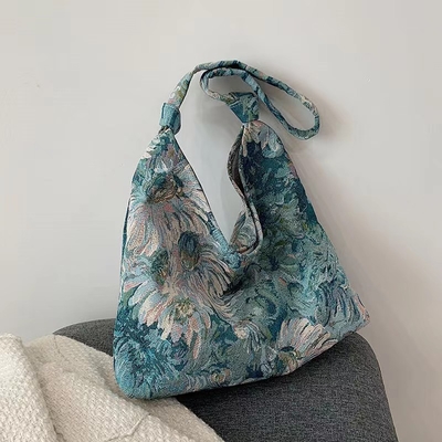 BOLSA DE MUJERES DE GRAN Capacidad BOLSA FRANCESA de lienzo sencillo BOLSA Pintura al óleo estilo nacional BOLSA de hombro BOLSA TOTE BUCKET BOLSA