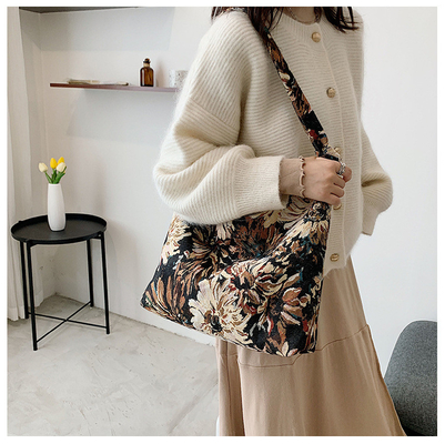 BOLSA DE MUJERES DE GRAN Capacidad BOLSA FRANCESA de lienzo sencillo BOLSA Pintura al óleo estilo nacional BOLSA de hombro BOLSA TOTE BUCKET BOLSA