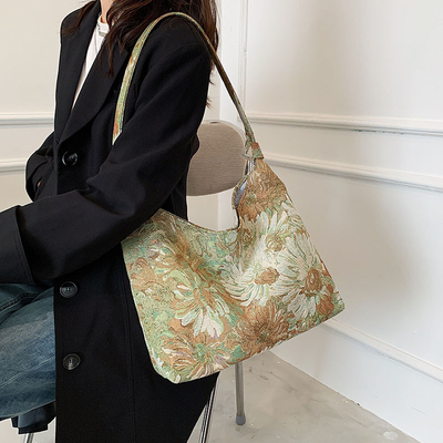 BOLSA DE MUJERES DE GRAN Capacidad BOLSA FRANCESA de lienzo sencillo BOLSA Pintura al óleo estilo nacional BOLSA de hombro BOLSA TOTE BUCKET BOLSA