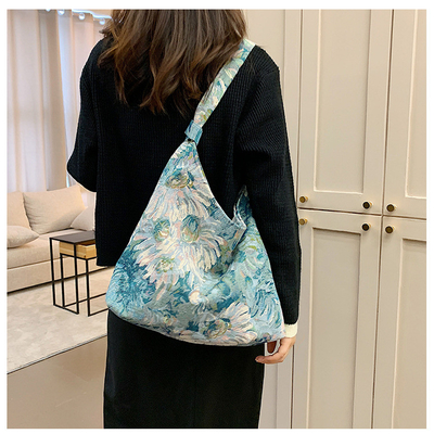 BOLSA DE MUJERES DE GRAN Capacidad BOLSA FRANCESA de lienzo sencillo BOLSA Pintura al óleo estilo nacional BOLSA de hombro BOLSA TOTE BUCKET BOLSA