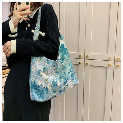 BOLSA DE MUJERES DE GRAN Capacidad BOLSA FRANCESA de lienzo sencillo BOLSA Pintura al óleo estilo nacional BOLSA de hombro BOLSA TOTE BUCKET BOLSA