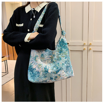 BOLSA DE MUJERES DE GRAN Capacidad BOLSA FRANCESA de lienzo sencillo BOLSA Pintura al óleo estilo nacional BOLSA de hombro BOLSA TOTE BUCKET BOLSA