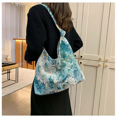 BOLSA DE MUJERES DE GRAN Capacidad BOLSA FRANCESA de lienzo sencillo BOLSA Pintura al óleo estilo nacional BOLSA de hombro BOLSA TOTE BUCKET BOLSA